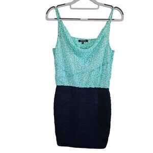 Wowcouture Women's Aqua Navy Leopard Print Bandage Dress Small Color Block